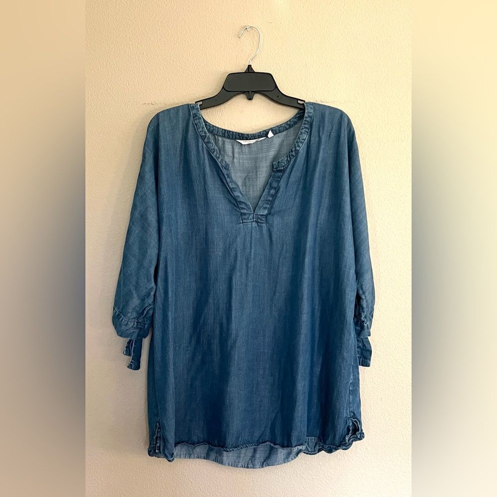 Soft Surroundings Chambray Split Sleeve Tunic Top - image 1